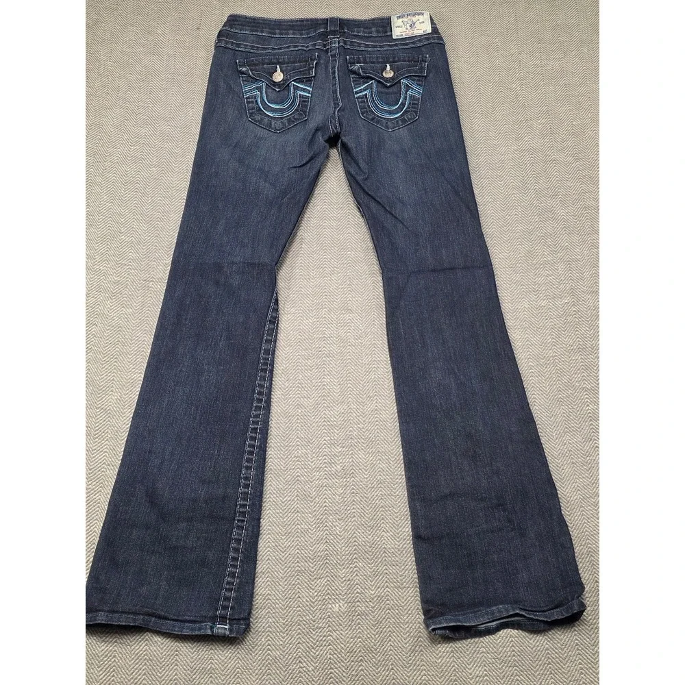 True Religion Bootcut Jeans Womens 28 Dark Wash Blue Thick Stitch‎ Made in USA